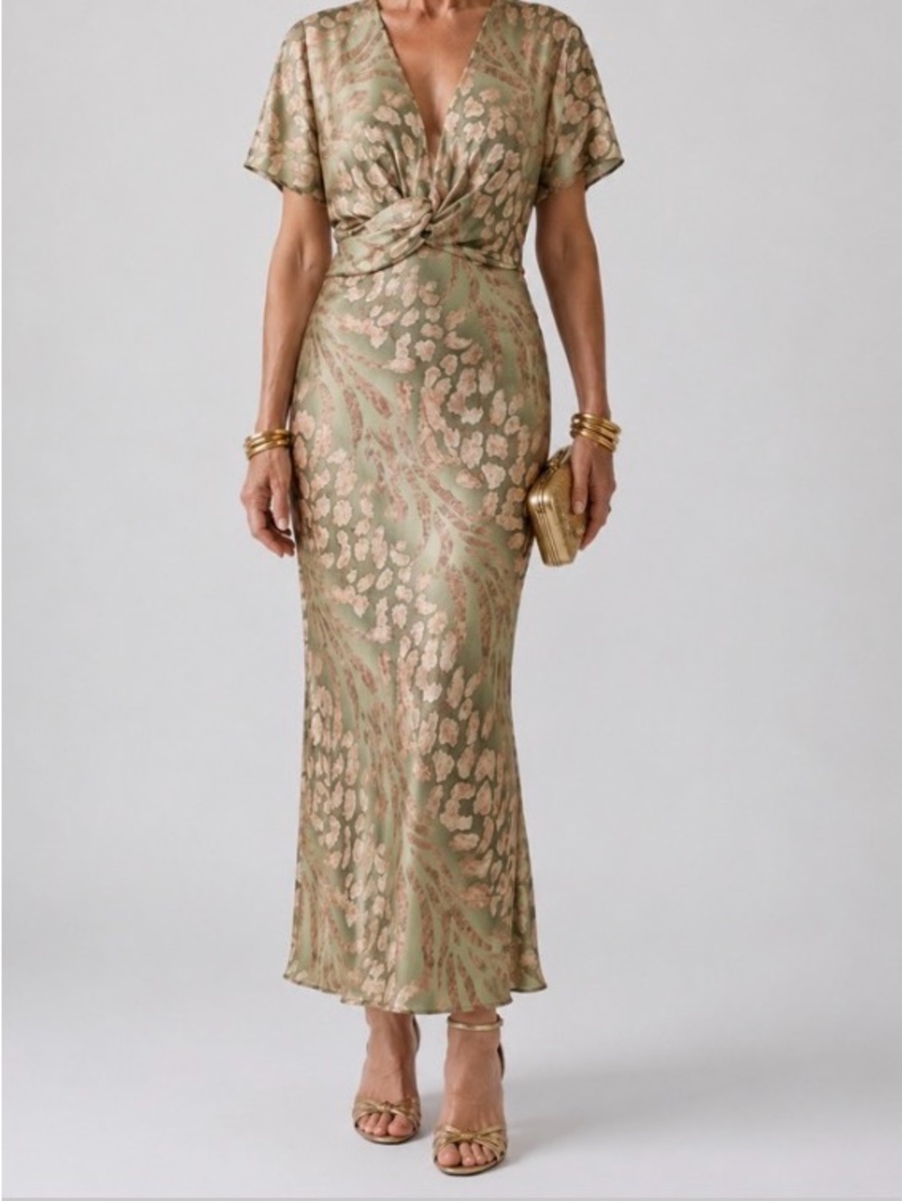 Abstract Print V neck Twist-Knot Maxi Dress - XL